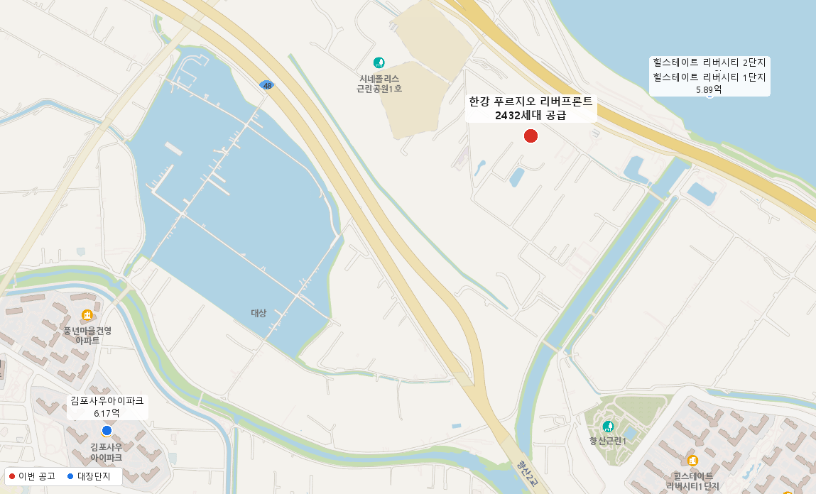 한강 푸르지오 리버프론트 주변 지도