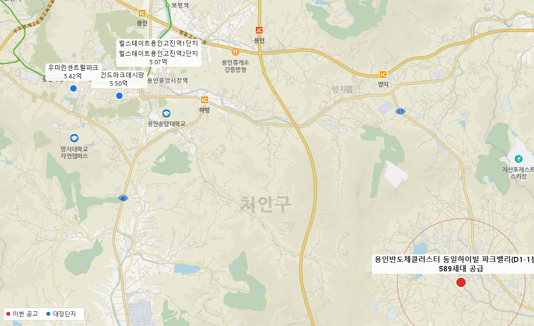 용인반도체클러스터 동일하이빌 파크밸리(D1-1블록) 주변 지도