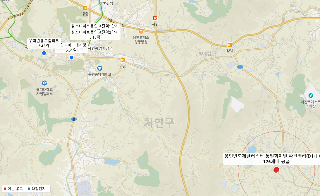 용인반도체클러스터 동일하이빌 파크밸리(D1-1블록) 주변 지도